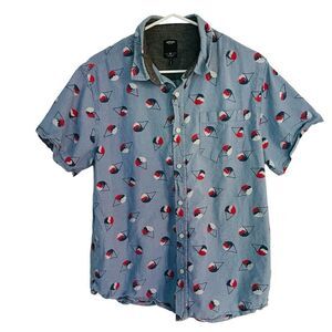 Union Sea/Wa Shirt Mens XL Blue Slim Fit Snow Cone Print Short Sleeve Runs Small